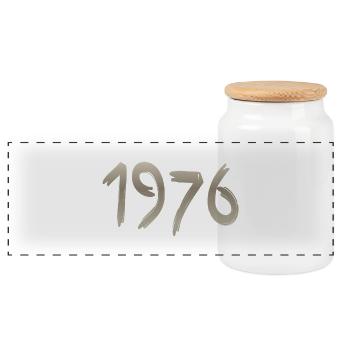 Year 1976 with a handmade stroke - Panoramic Cookie Jar with Wooden Lid - white - Front