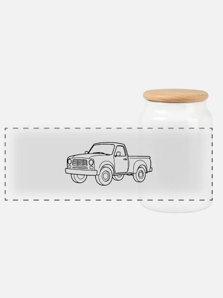 Minimalistic Pickup-Truck - Panorama Keksdose mit Holzdeckel - Weiß