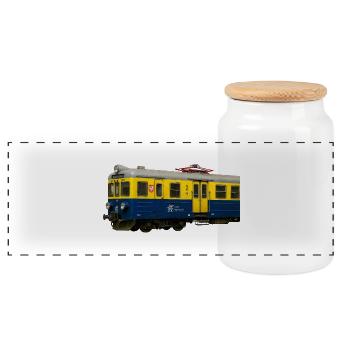 Lokomotive PKP Gelbblauer EN57-Zug - Panorama Keksdose mit Holzdeckel - Weiß - Vorne