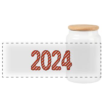 2024. WEIHNACHTEN. JAHR. JAHRESTAG. RUHESTAND. FEST - Panorama Keksdose mit Holzdeckel - Weiß - Vorne
