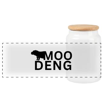 Moo Deng Hippo - Panoramic Cookie Jar with Wooden Lid - white - Front
