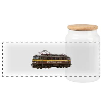 Locomotive Retro Przewozy Regionalne EU07 PKP - Panoramic Cookie Jar with Wooden Lid - white - Front