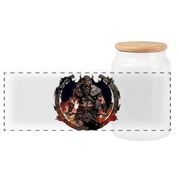 Viking Krieger im Feuerkreis - Panorama Keksdose mit Holzdeckel - Weiß - Vorne