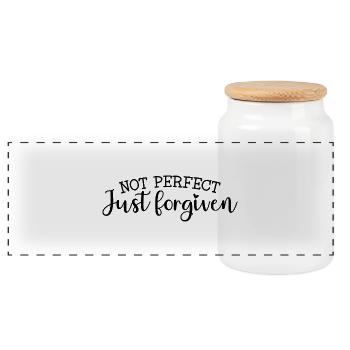 Not perfect, forgiven - Panoramic Cookie Jar with Wooden Lid - white - Front