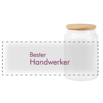Bester Handwerker - Panorama Keksdose mit Holzdeckel - Weiß - Vorne