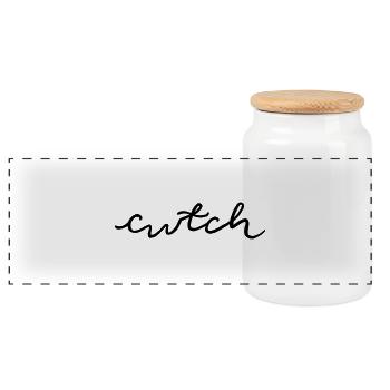 cwtch, cuddle in Welsh - Panoramic Cookie Jar with Wooden Lid - white - Front