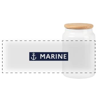 Navy Blue Background – Sailor Style - Panoramic Cookie Jar with Wooden Lid - white - Front