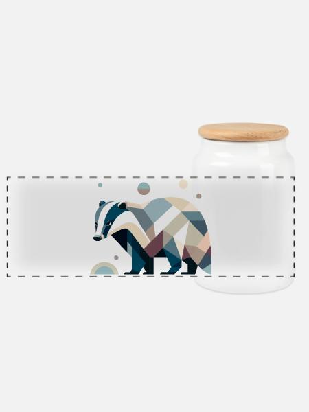Geometrischer Dachs - Panorama Keksdose mit Holzdeckel - Weiß