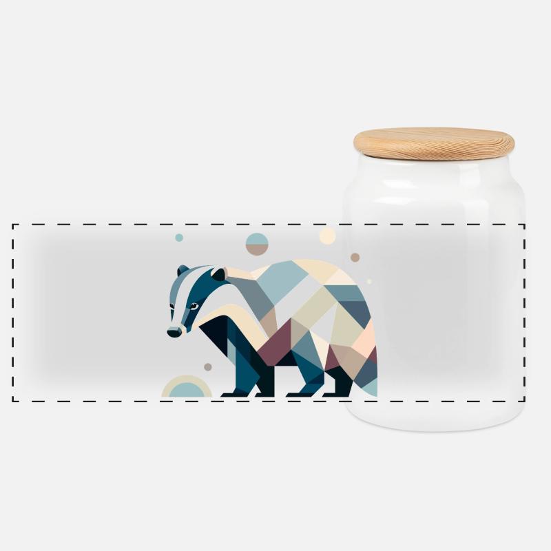 Geometrischer Dachs - Panorama Keksdose mit Holzdeckel - Weiß