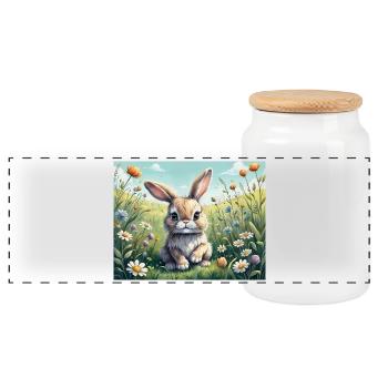 Mignon petit lapin de Pâques - Boîte à biscuits avec couvercle en bois - blanc - Devant