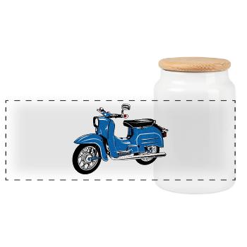 Simson Schwalbe KR51 - Panorama Keksdose mit Holzdeckel - Weiß - Vorne