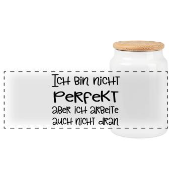 Nicht perfekt - macht nix! - Panorama Keksdose mit Holzdeckel - Weiß - Vorne