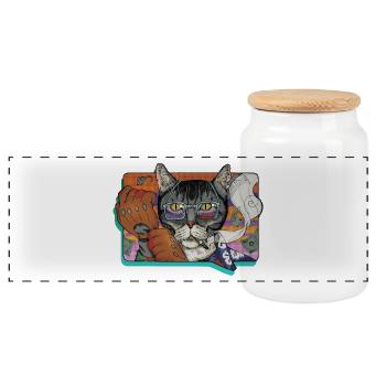 Crime Cat - Panoramic Cookie Jar with Wooden Lid - white - Front