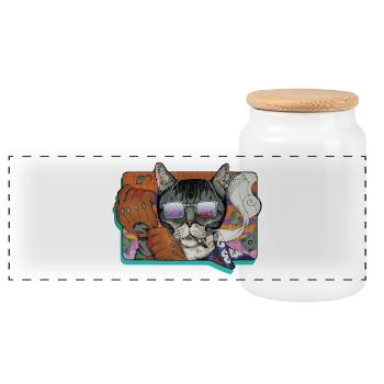 Crime Cat in Shades - Panoramic Cookie Jar with Wooden Lid - white - Front