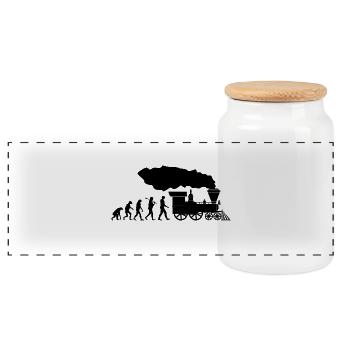 Trains Evolution Shirt · Railroad · Train · Gift - Panoramic Cookie Jar with Wooden Lid - white - Front