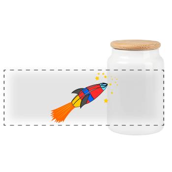 rocket - Panoramic Cookie Jar with Wooden Lid - white - Front