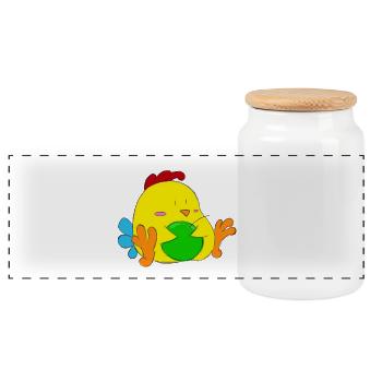 Chicken - Panoramic Cookie Jar with Wooden Lid - white - Front