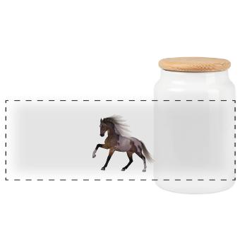 Horse Gift Gift Idea - Panoramic Cookie Jar with Wooden Lid - white - Front