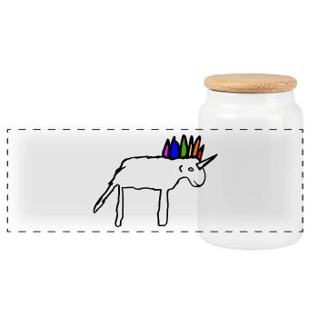 Beautiful scribbled unicorn - Panoramic Cookie Jar with Wooden Lid - white - Front