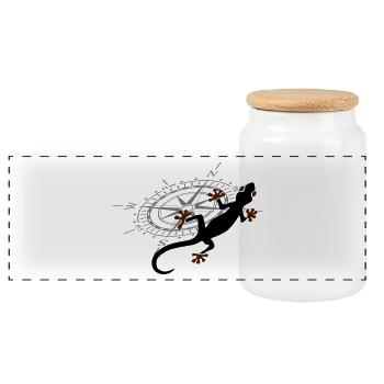 Gecko - Panorama Keksdose mit Holzdeckel - Weiß - Vorne