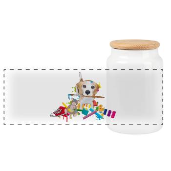 un beagle avec un pinceau - Boîte à biscuits avec couvercle en bois - blanc - Devant