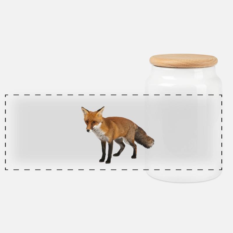 Fox - Panoramic Cookie Jar with Wooden Lid - white
