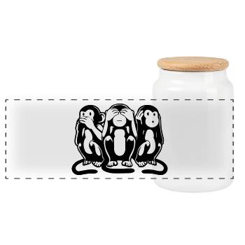 The 3 monkeys - Panoramic Cookie Jar with Wooden Lid - white - Front