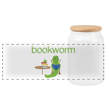 Bookworm, bookworm.Gift, read, bookworm - Panoramic Cookie Jar with Wooden Lid - white - Front