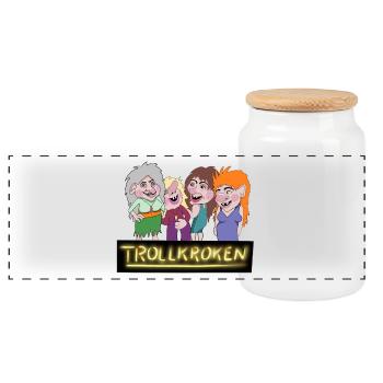 crochet Troll - Boîte à biscuits avec couvercle en bois - blanc - Devant