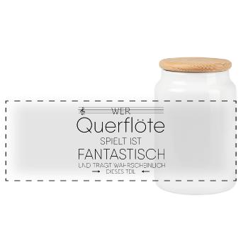 Querflöte Instrument Geschenk - Panorama Keksdose mit Holzdeckel - Weiß - Vorne