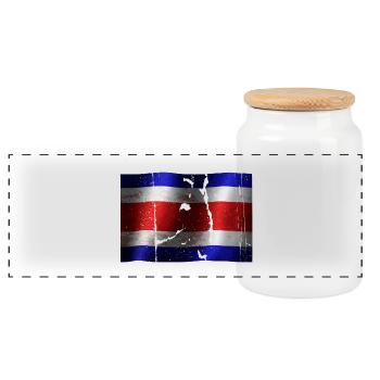 Costa Rica flag cool vintage used sport look - Panoramic Cookie Jar with Wooden Lid - white - Front