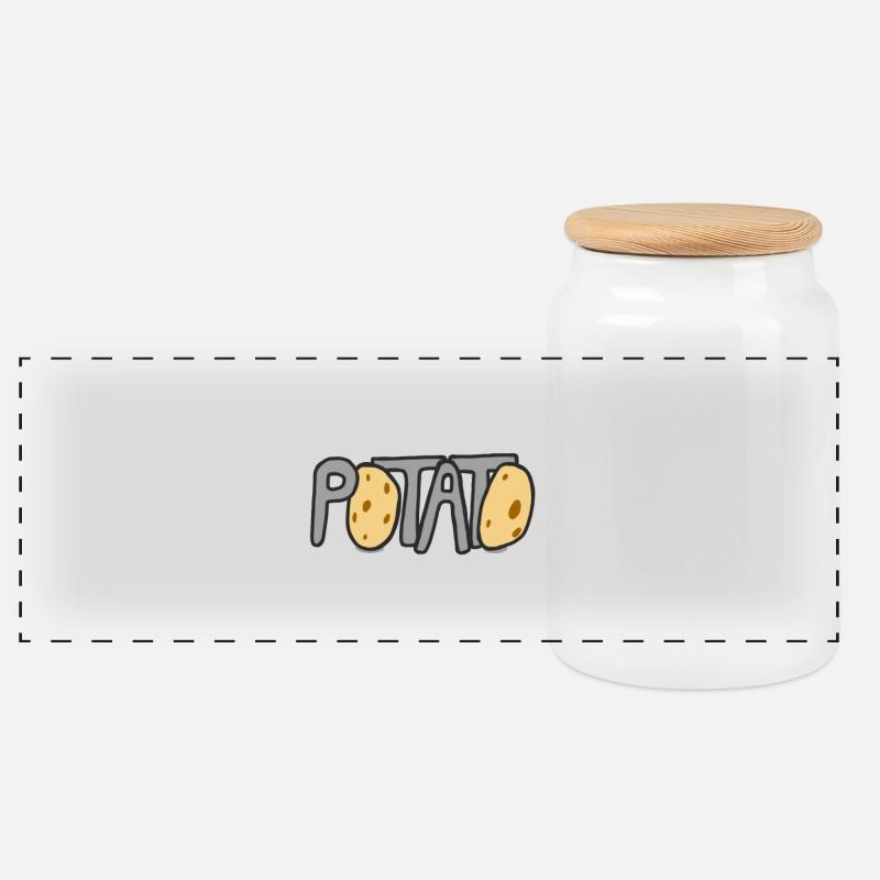 Kartoffel Potato - Panorama Keksdose mit Holzdeckel - Weiß