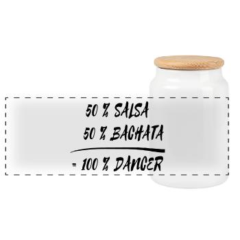 50 % Salsa + 50 % Bachata = 100 % Dancer - Panorama Keksdose mit Holzdeckel - Weiß - Vorne