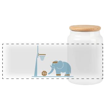 Elefant spielt Basketball - Panorama Keksdose mit Holzdeckel - Weiß - Vorne