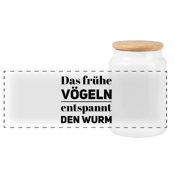 Das frühe Vögeln entspannt den Wurm - Panorama Keksdose mit Holzdeckel - Weiß - Vorne