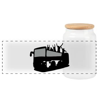 Tour Bus & tourist - Panoramic Cookie Jar with Wooden Lid - white - Front