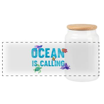 Ocean is calling - Panoramic Cookie Jar with Wooden Lid - white - Front