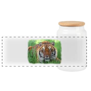 Tiger im Gras - Panorama Keksdose mit Holzdeckel - Weiß - Vorne