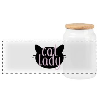 Cat Lady - Panoramic Cookie Jar with Wooden Lid - white - Front