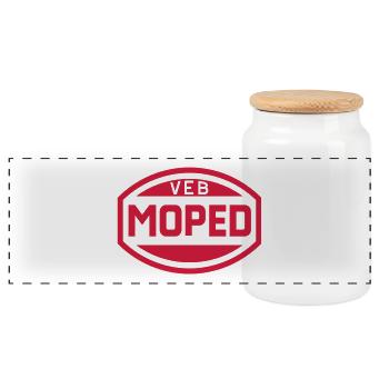 VEB Moped Logo (1c) - Panorama Keksdose mit Holzdeckel - Weiß - Vorne