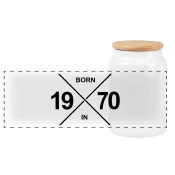 Born in 1970 - Panoramic Cookie Jar with Wooden Lid - white - Front