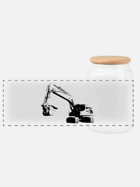 Bagger - Panorama Keksdose mit Holzdeckel - Weiß