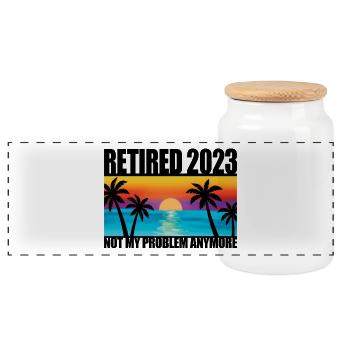 Ruhestand 2023 Ruhestand Geschenk für Männer & Frauen Lustig - Panorama Keksdose mit Holzdeckel - Weiß - Vorne