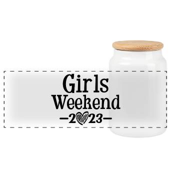 Girls Weekend 2023 Cute Girls Party Trip Vacances - Boîte à biscuits avec couvercle en bois - blanc - Devant