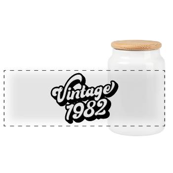 Jahrgang 1982, 40 Jahre alt, Geschenk zum 40. Geburtstag - Panorama Keksdose mit Holzdeckel - Weiß - Vorne