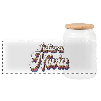 Futura Novia Girlfriend Engagement Wedding Gift - Panoramic Cookie Jar with Wooden Lid - white - Front