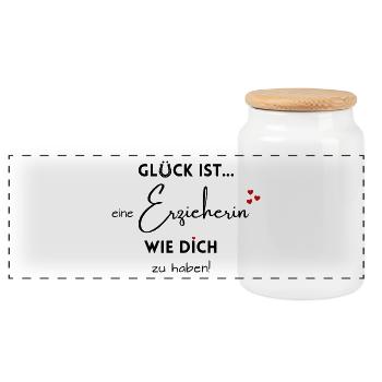 Glück ist eine Erzieherin wie Dich zu haben - Panorama Keksdose mit Holzdeckel - Weiß - Vorne