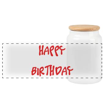 HAPPY BIRTHDAY. HAPPY BIRTHDAY. ANNIVERSARY. - Panoramic Cookie Jar with Wooden Lid - white - Front