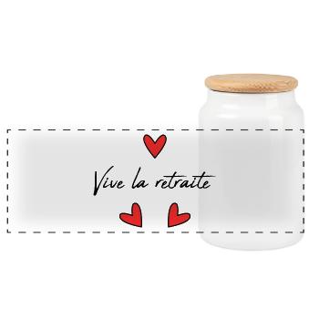 RETIREMENT. RETIREMENT. RETIRED. RETIREMENT - Panoramic Cookie Jar with Wooden Lid - white - Front