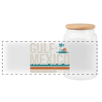 Gulf of Mexico Est 1550 Retro Vintage Beach - Panoramic Cookie Jar with Wooden Lid - white - Front